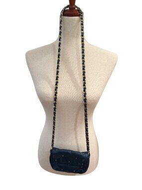 Juicy Couture Navy Blue Quilted Leather Mini Crossbody Bag Gold Chain Studded Y2